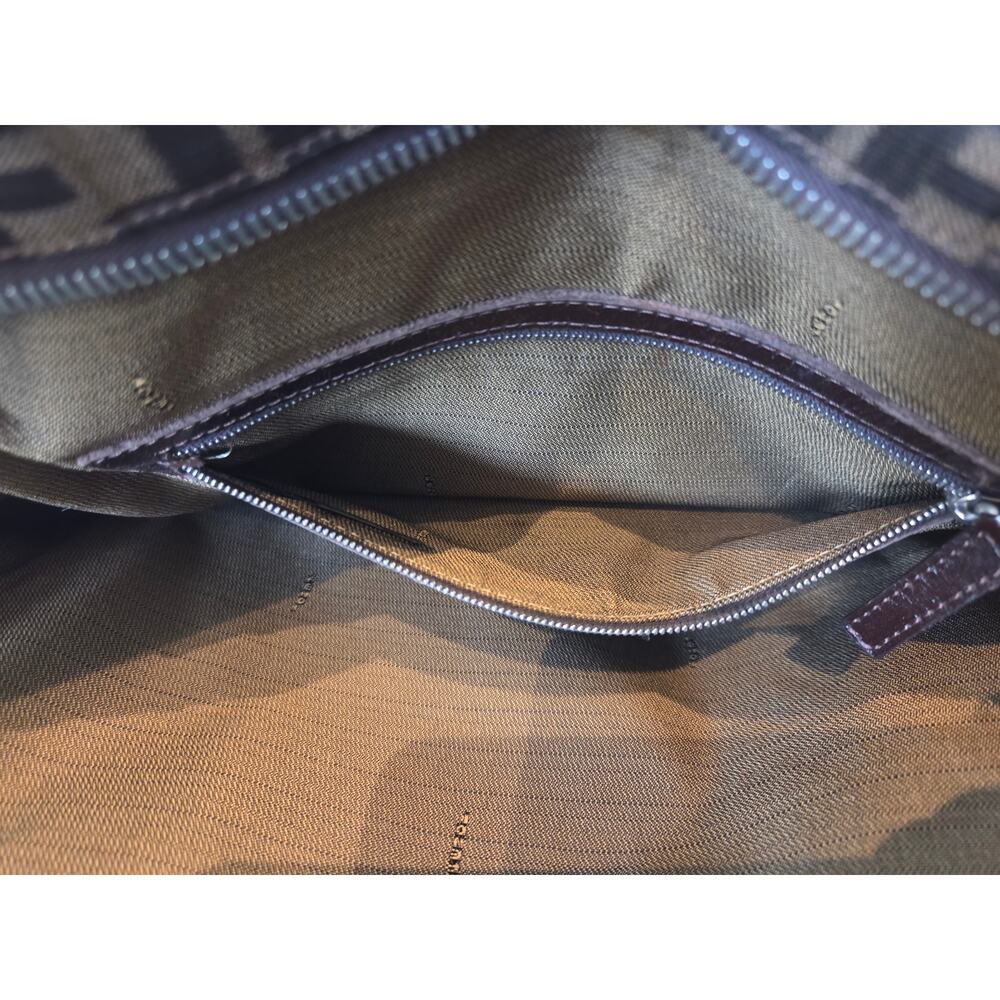 Fendi Zucca Canvas Brown Leather Trim Satchel Bag Silver Hardware Tote Vintage - Picture 13 of 16